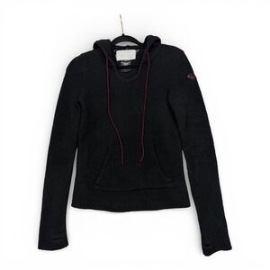 Vintage Roxy Fleece Hoodie Womens S Black Pullover Sweatshirt Fuzzy Cozy Y2K